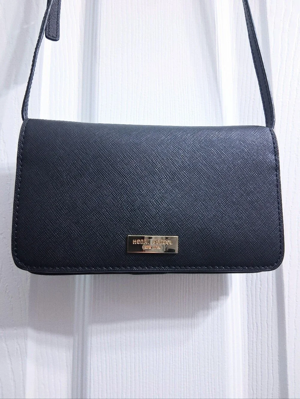 Henri Bendel Crossbody Purse Black Saffiano Leather Cardholder Wallet
